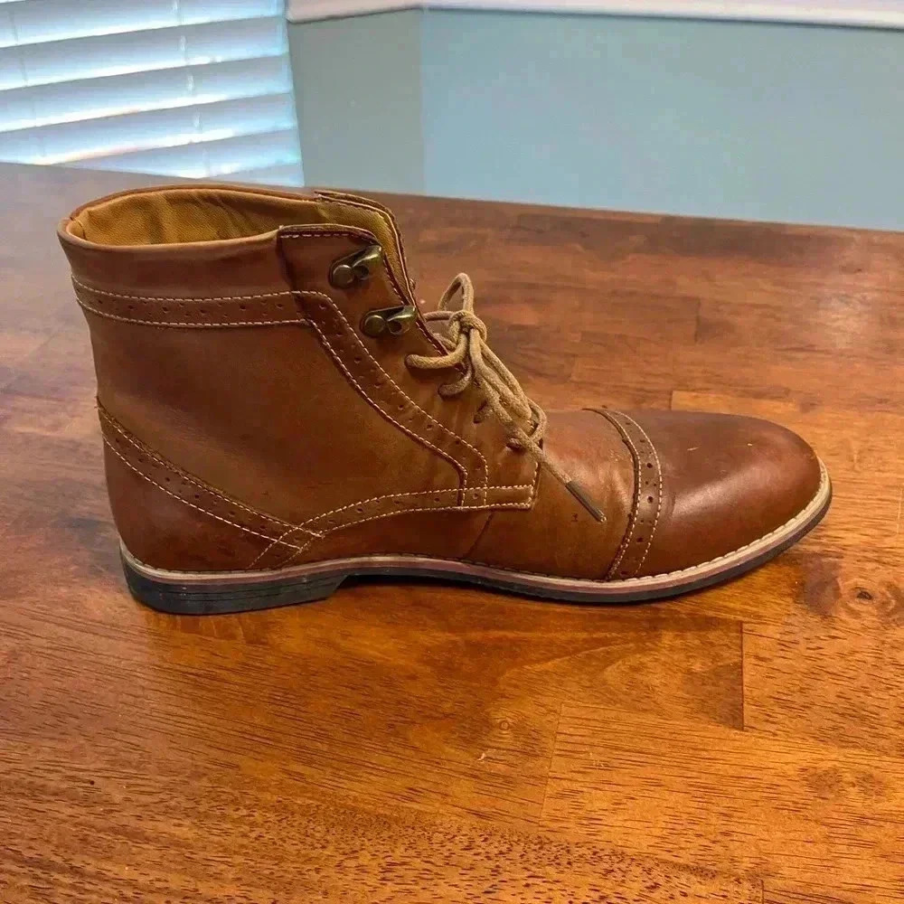 Kunsto Men’s Leather classic Brogue Lace Up Boots Cap Toe size 12 - Picture 3 of 9